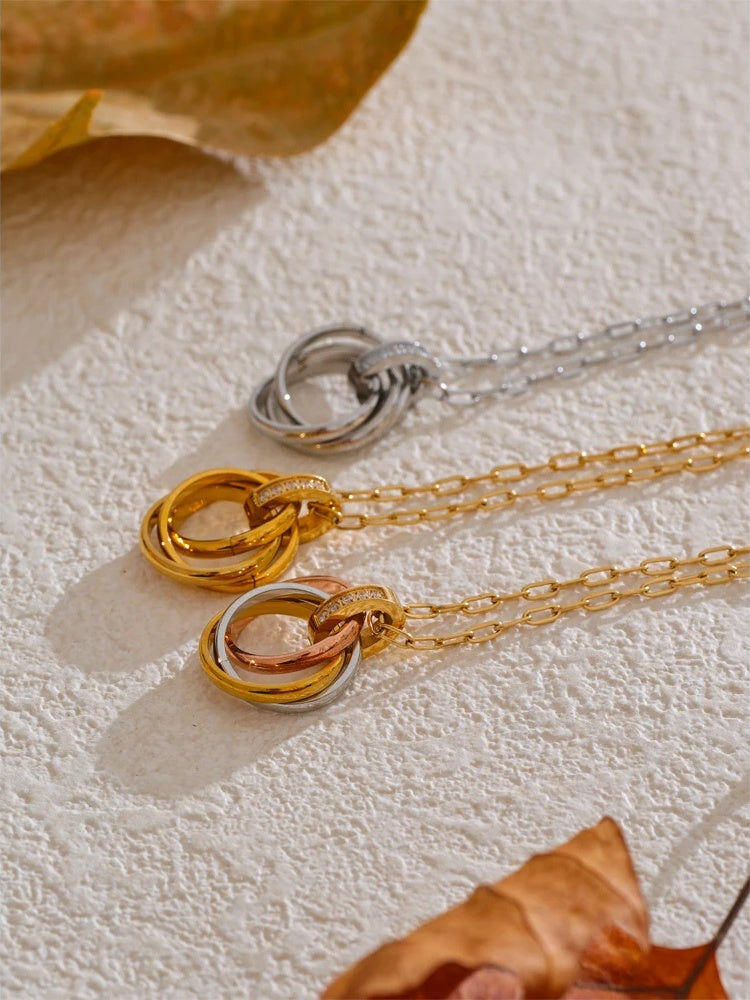 Cnc zirconia layered round pendant necklace - product image