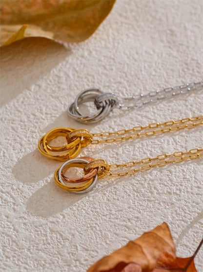 Cnc zirconia layered round pendant necklace - product image