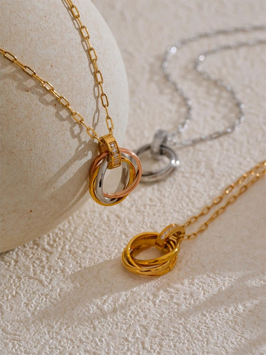 Cnc zirconia layered round pendant necklace - product image