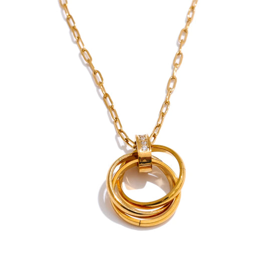 Cnc zirconia layered round pendant necklace - product image