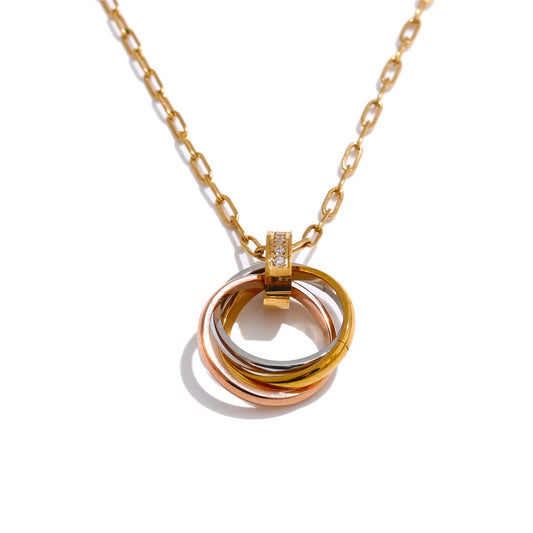 Cnc zirconia layered round pendant necklace - product image