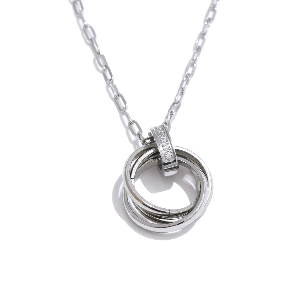 Cnc zirconia layered round pendant necklace - product image