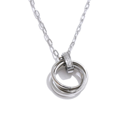 Cnc zirconia layered round pendant necklace - product image