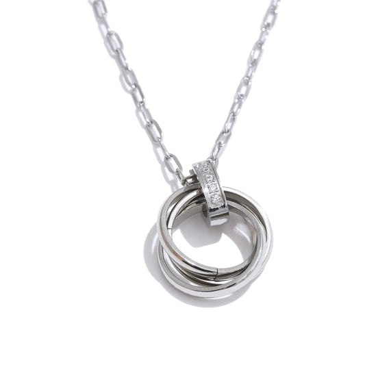 Cnc zirconia layered round pendant necklace - product image
