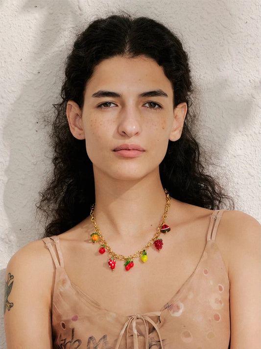 Colored glaze fruit charm pendant necklace - product image
