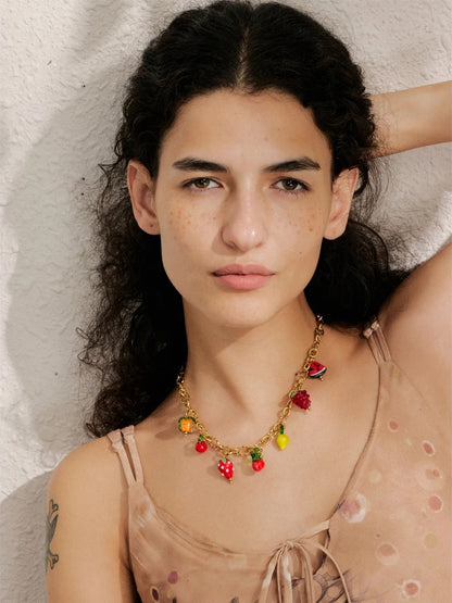 Colored glaze fruit charm pendant necklace - product image