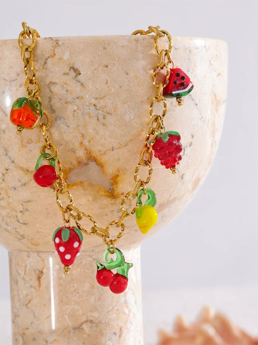 Colored glaze fruit charm pendant necklace - product image