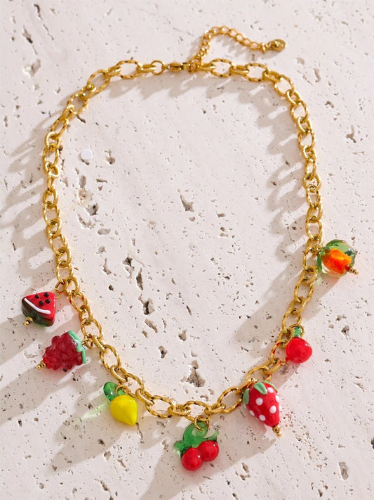 Colored glaze fruit charm pendant necklace - product image