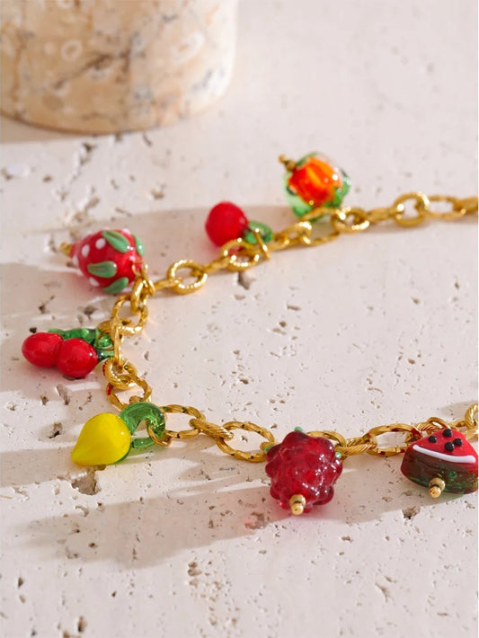 Colored glaze fruit charm pendant necklace - product image