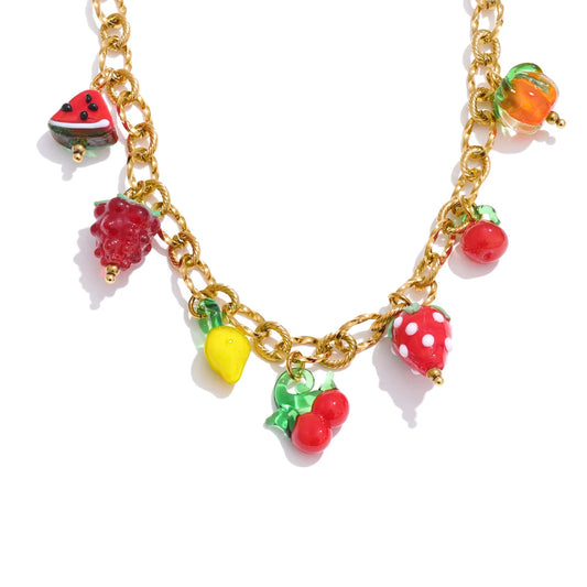 Colored glaze fruit charm pendant necklace - product image