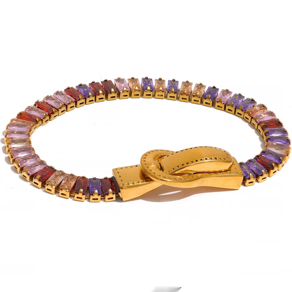 Colorful cubic zirconia belt buckle bracelet - product image
