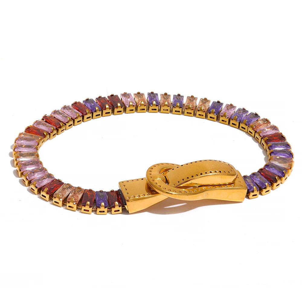 Colorful cubic zirconia belt buckle bracelet - product image