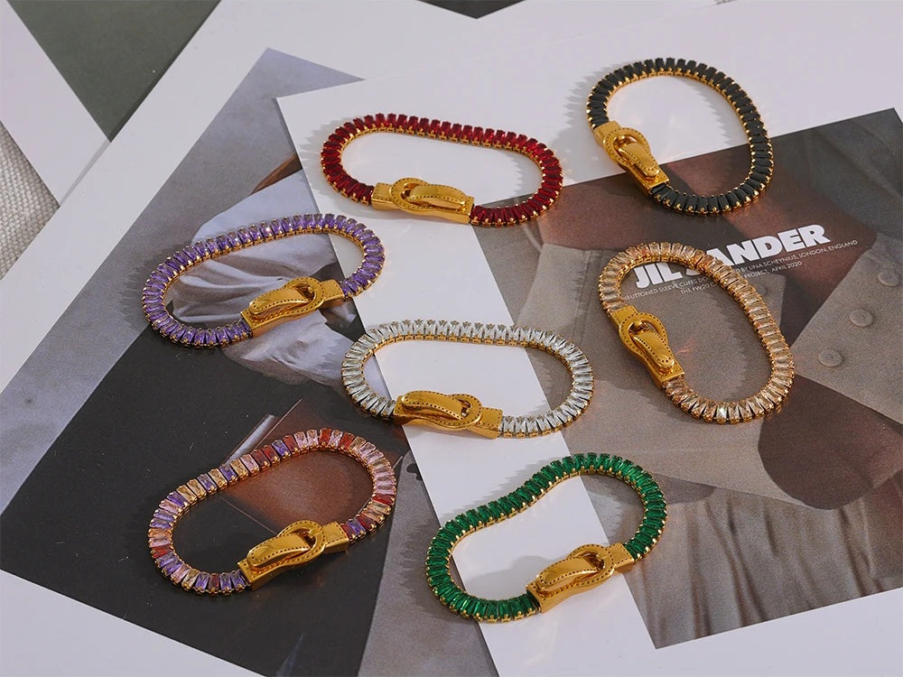 Colorful cubic zirconia belt buckle bracelet - product image