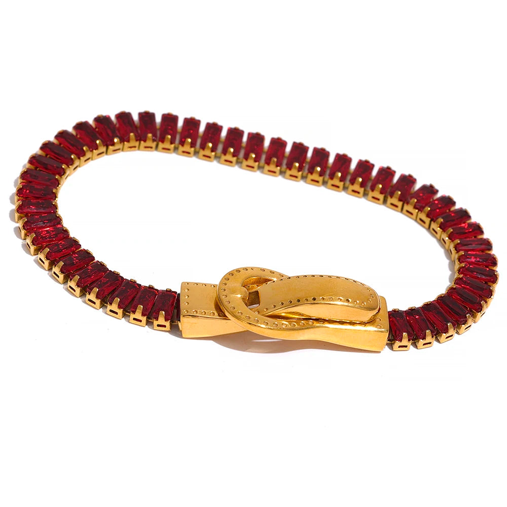 Colorful cubic zirconia belt buckle bracelet - product image