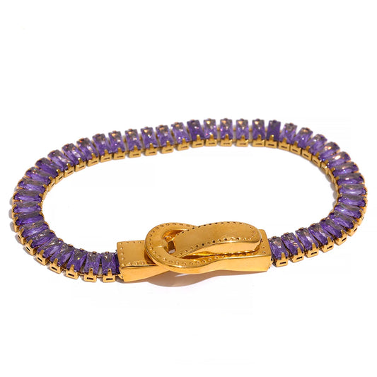 Colorful cubic zirconia belt buckle bracelet - product image
