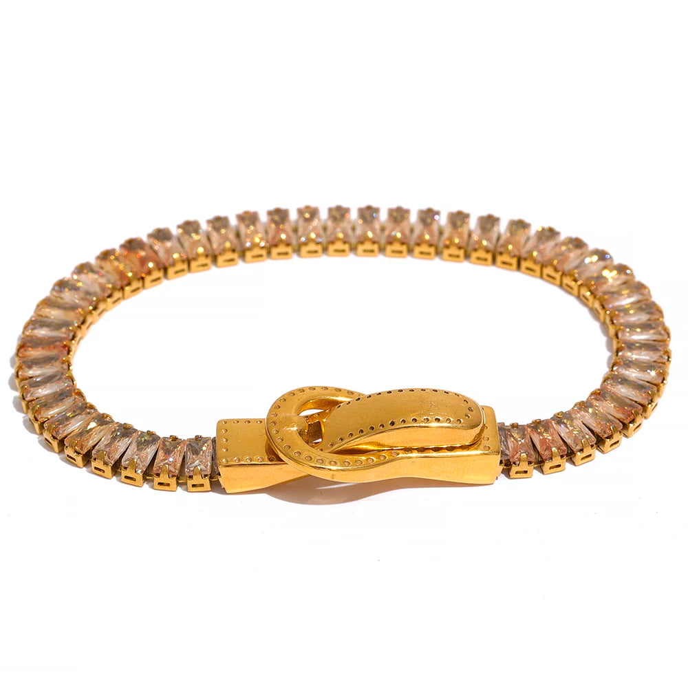 Colorful cubic zirconia belt buckle bracelet - product image
