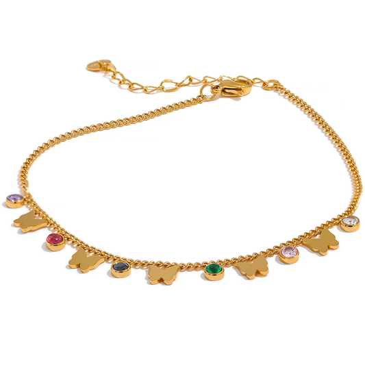Colorful cubic zirconia butterfly drop chain bracelet - product image