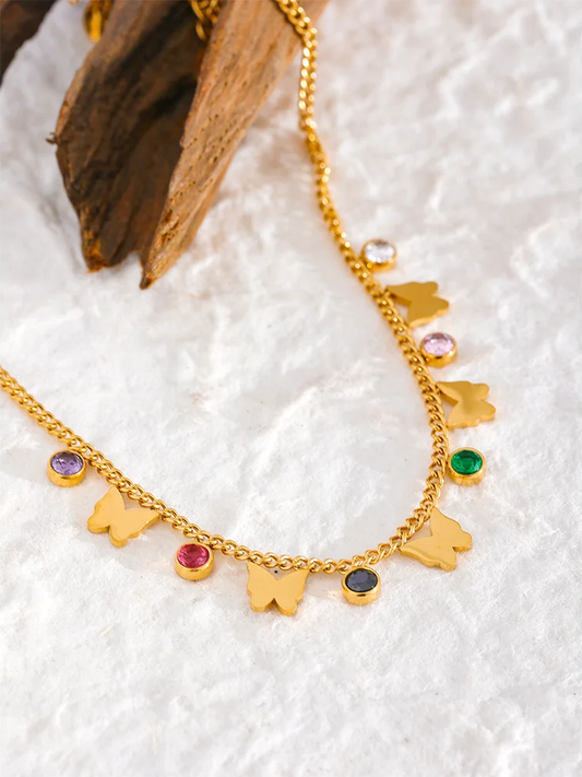 Colorful cubic zirconia butterfly drop chain bracelet - product image