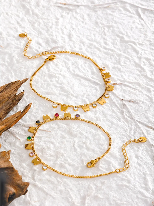 Colorful cubic zirconia butterfly drop chain bracelet - product image
