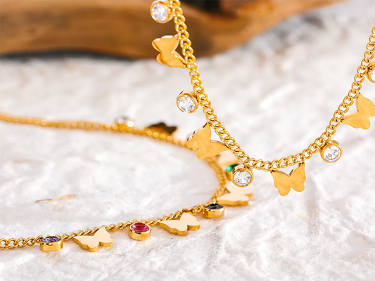 Colorful cubic zirconia butterfly drop chain bracelet - product image