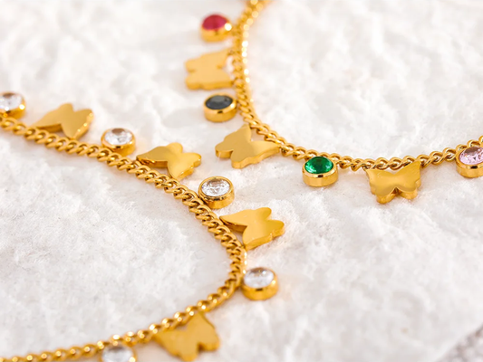 Colorful cubic zirconia butterfly drop chain bracelet - product image