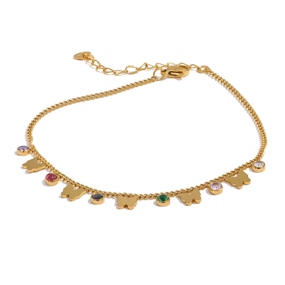 Colorful cubic zirconia butterfly drop chain bracelet - product image