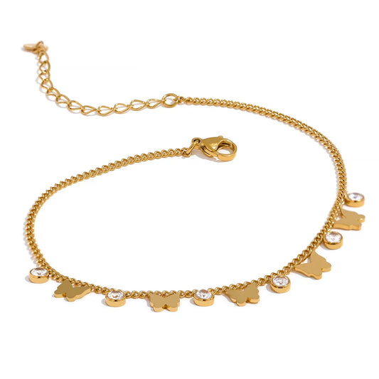 Colorful cubic zirconia butterfly drop chain bracelet - product image
