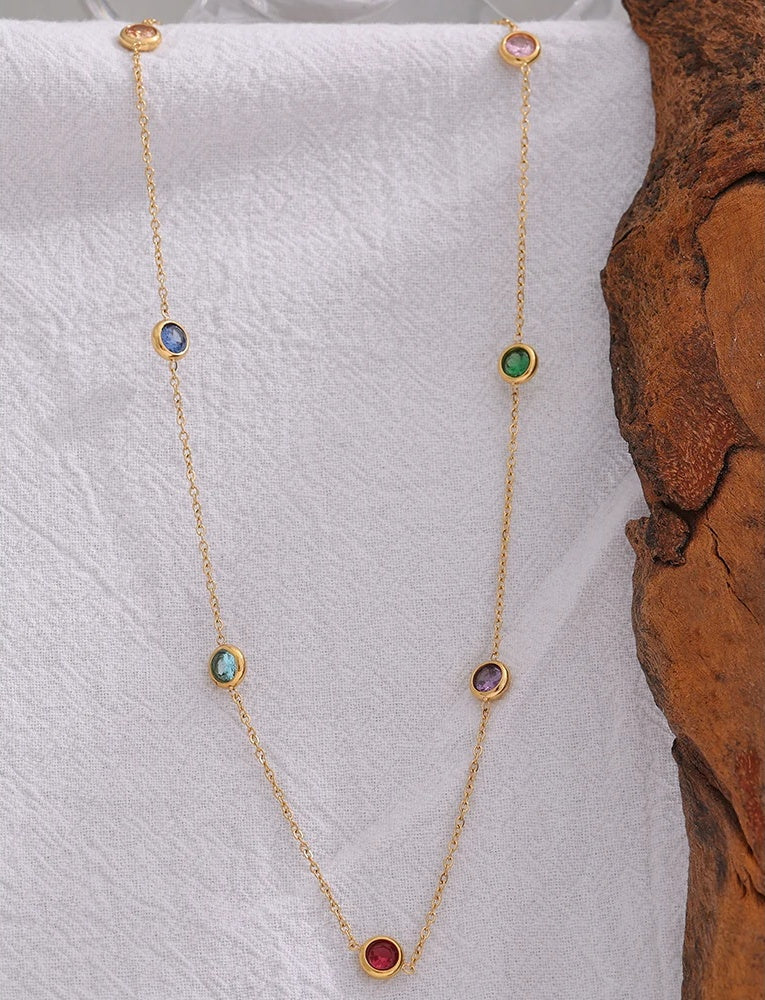 Colorful cubic zirconia chain collar necklace - product image
