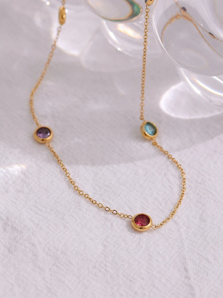 Colorful cubic zirconia chain collar necklace - product image