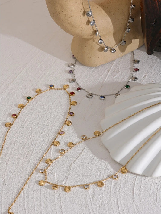 Colorful cubic zirconia chain fashion collar necklace - product image