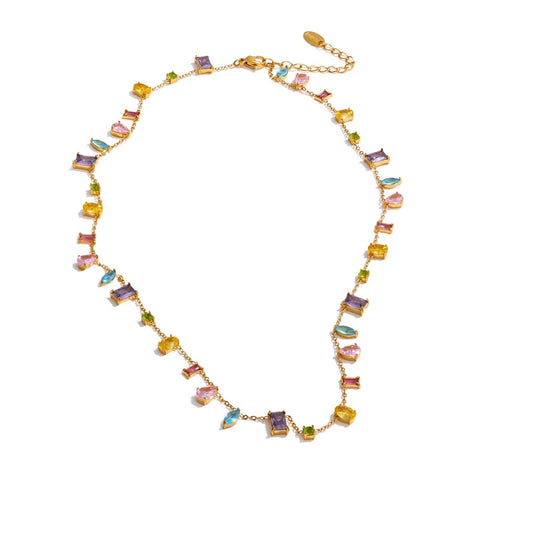 Colorful cubic zirconia chain necklace - product image