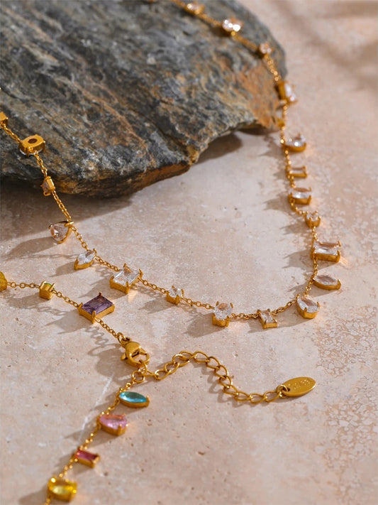 Colorful cubic zirconia chain necklace - product image