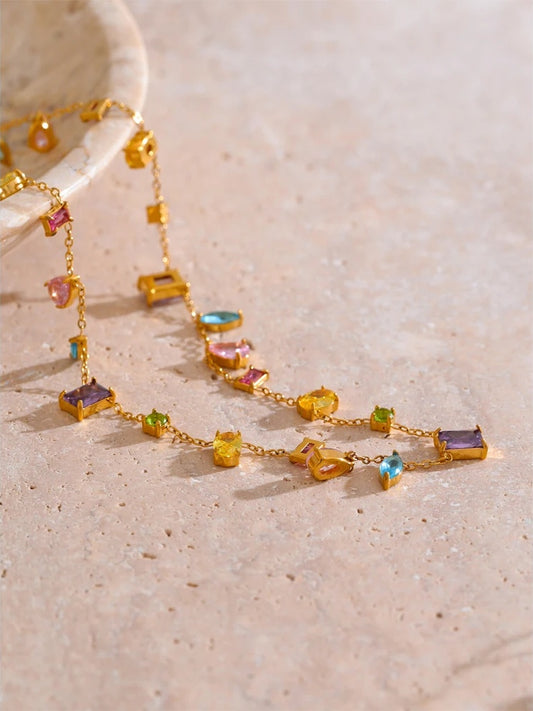 Colorful cubic zirconia chain necklace - product image