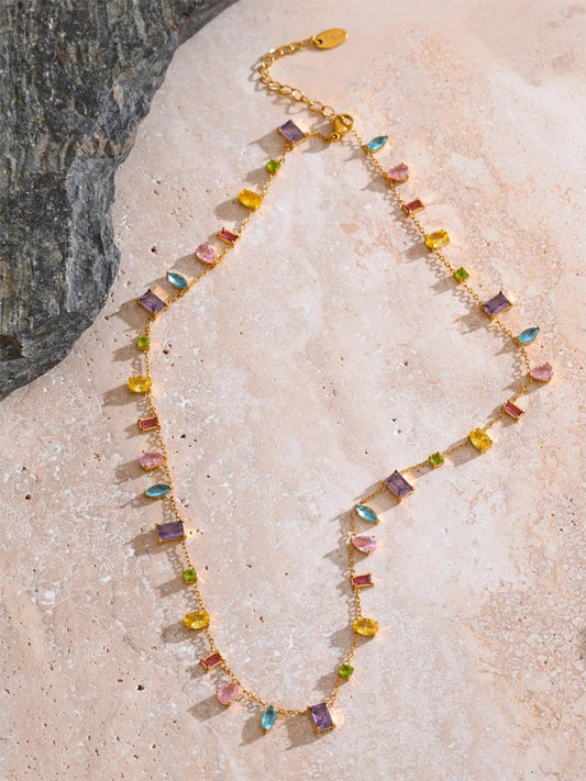 Colorful cubic zirconia chain necklace - product image