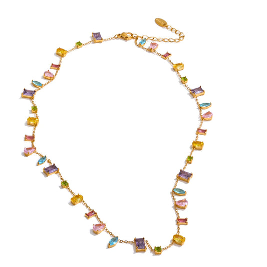 Colorful cubic zirconia chain necklace - product image