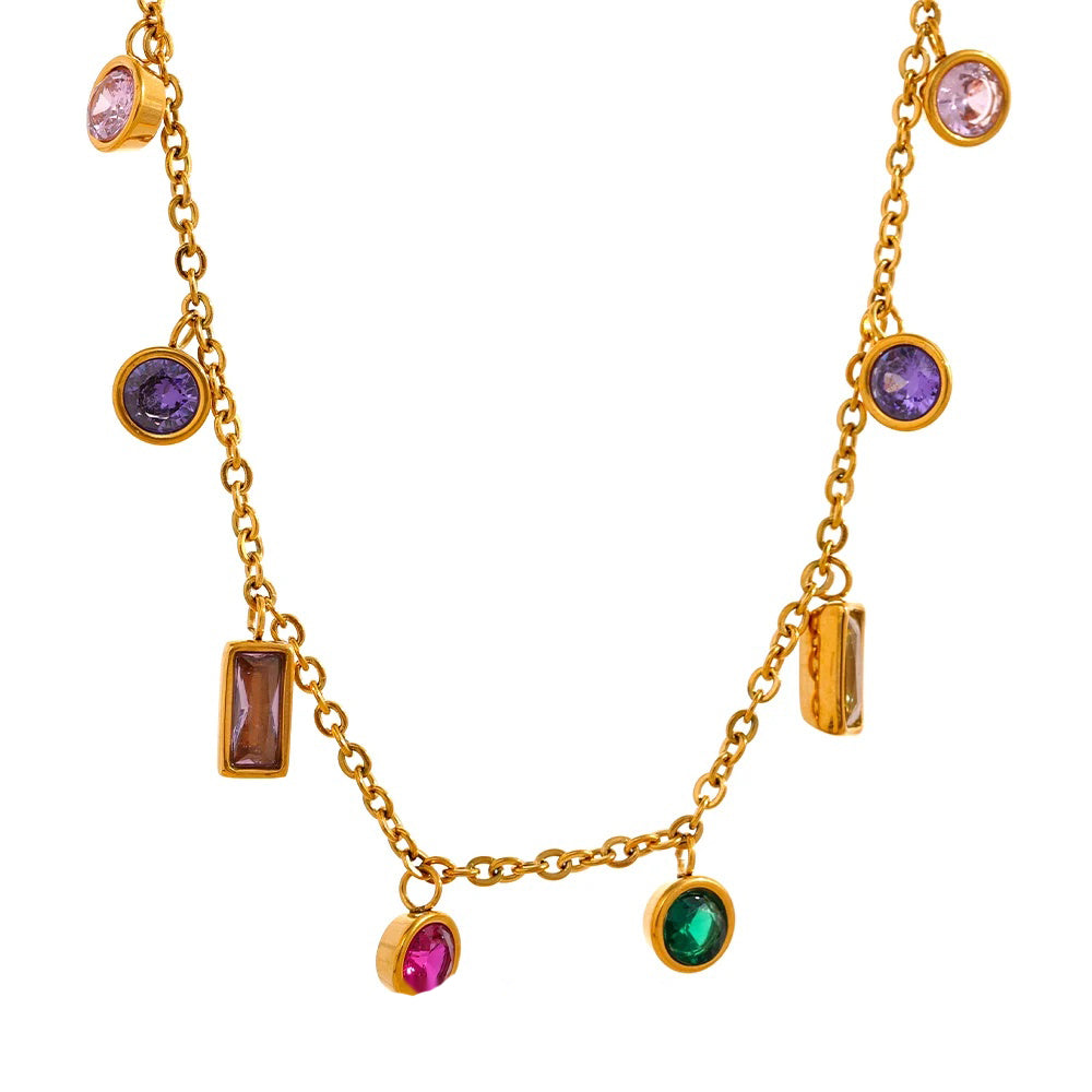 Colorful cubic zirconia chain necklace bracelet set - product image