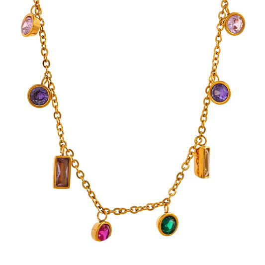 Colorful cubic zirconia chain necklace bracelet set - product image