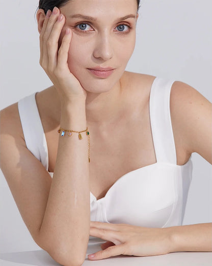 Colorful cubic zirconia chain necklace bracelet set - product image