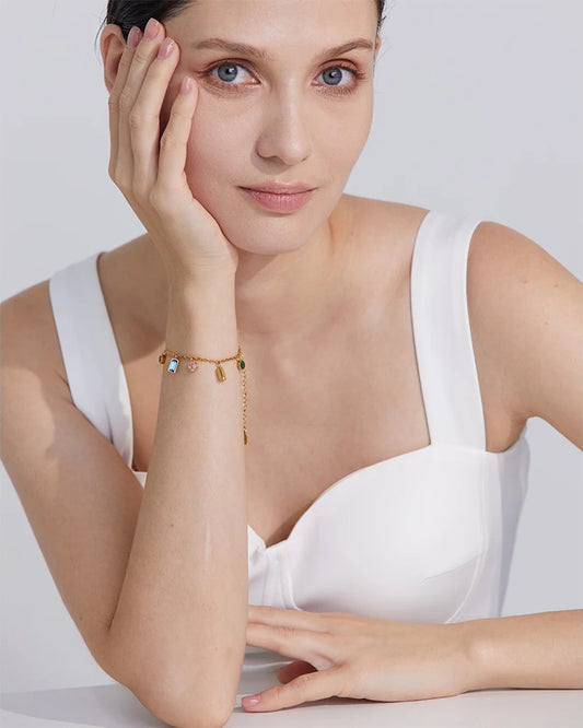 Colorful cubic zirconia chain necklace bracelet set - product image