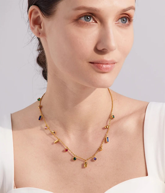 Colorful cubic zirconia chain necklace bracelet set - product image