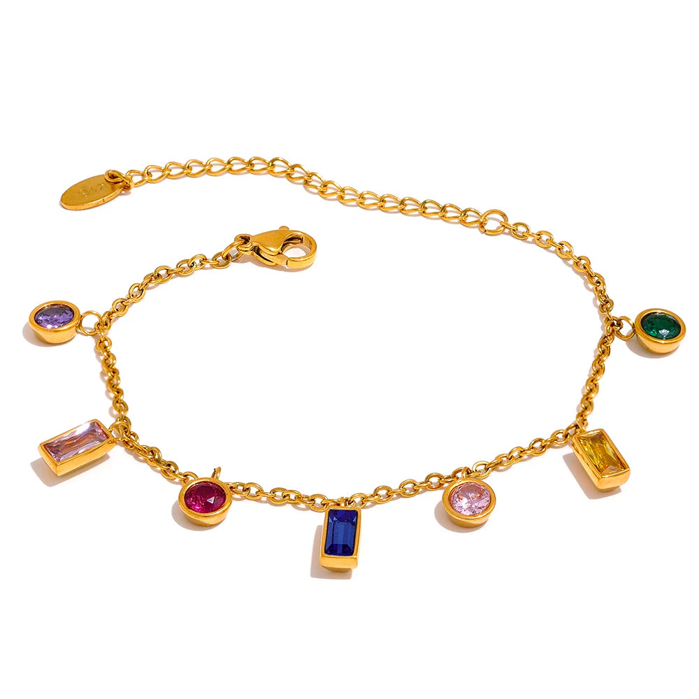 Colorful cubic zirconia chain necklace bracelet set - product image