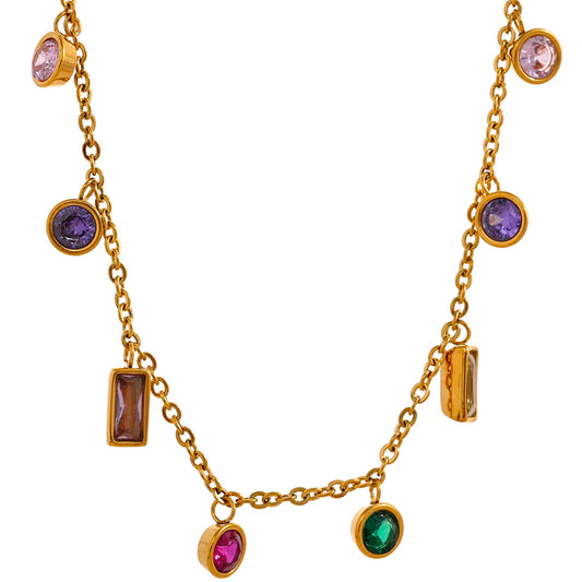 Colorful cubic zirconia chain necklace bracelet set - product image
