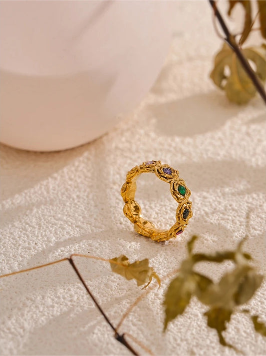 Colorful cubic zirconia contemporary flower finger ring - product image