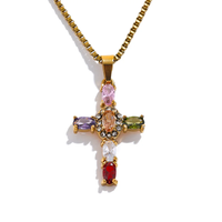 Colorful Cubic Zirconia Cross Pendant Necklace