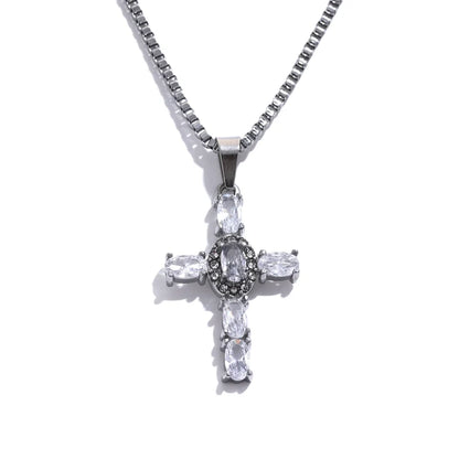 Colorful cubic zirconia cross pendant necklace - product image