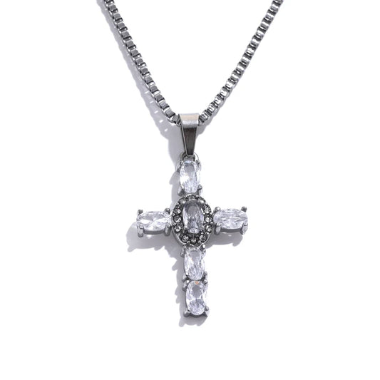 Colorful cubic zirconia cross pendant necklace - product image