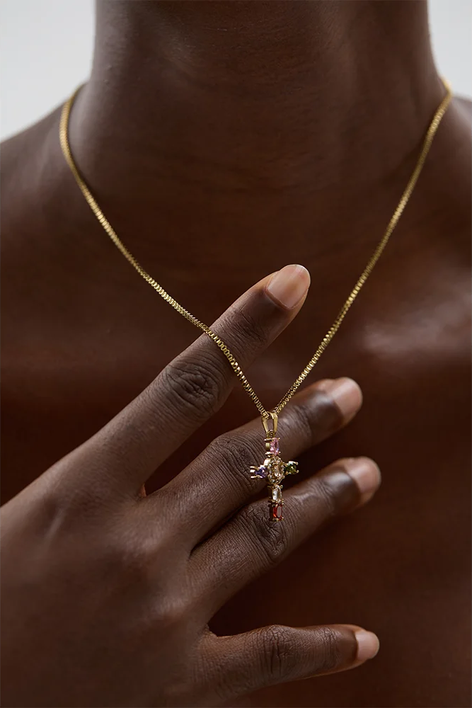 Colorful cubic zirconia cross pendant necklace - product image
