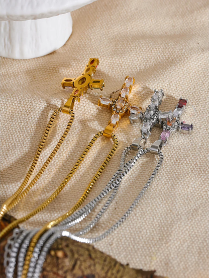 Colorful cubic zirconia cross pendant necklace - product image