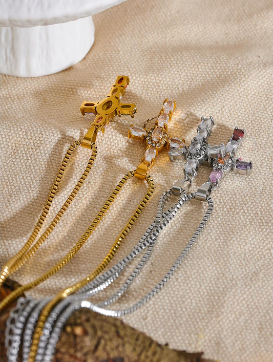 Colorful cubic zirconia cross pendant necklace - product image