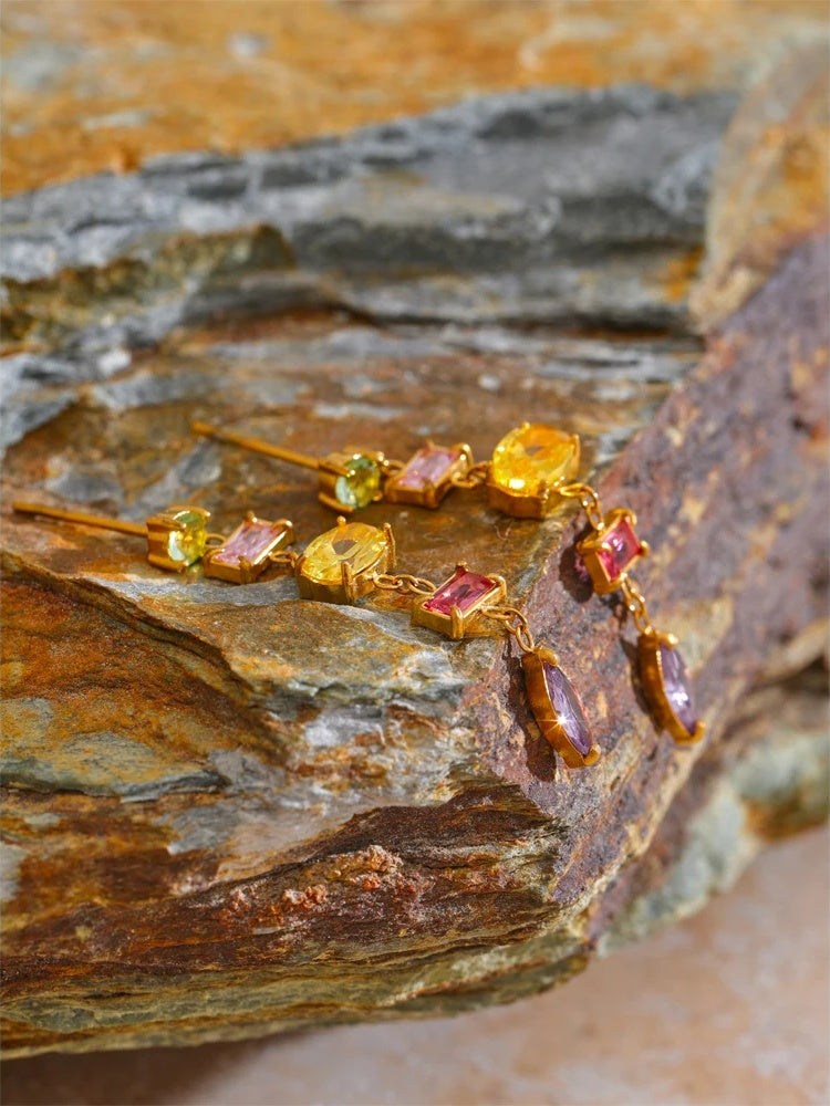 Colorful cubic zirconia drop dangle earrings - product image